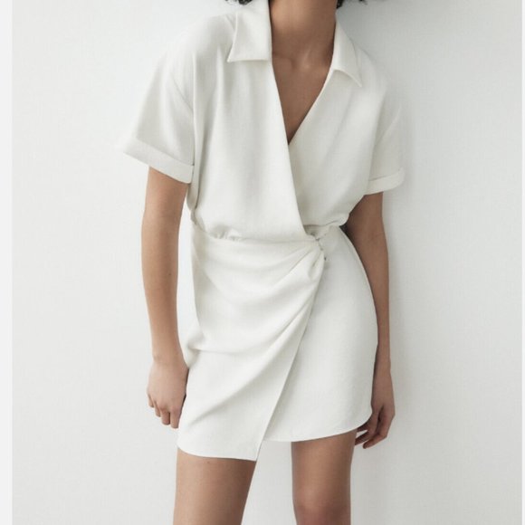 Zara Dresses & Skirts - ZARA WHITE WRAP V NECK SHORT SLEEVE DRESS
